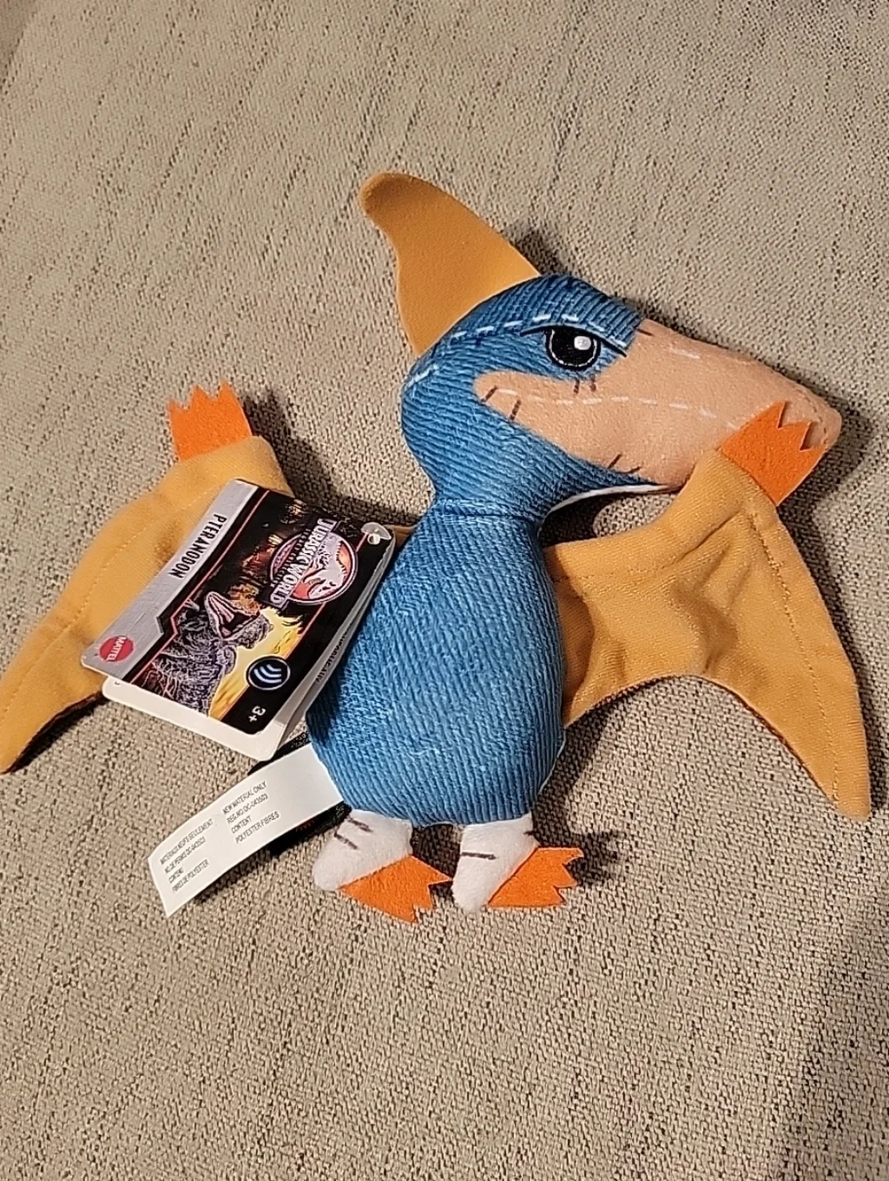 Blue and Orange Plush Pterodactyl Bird Toy - Pet Play Plush